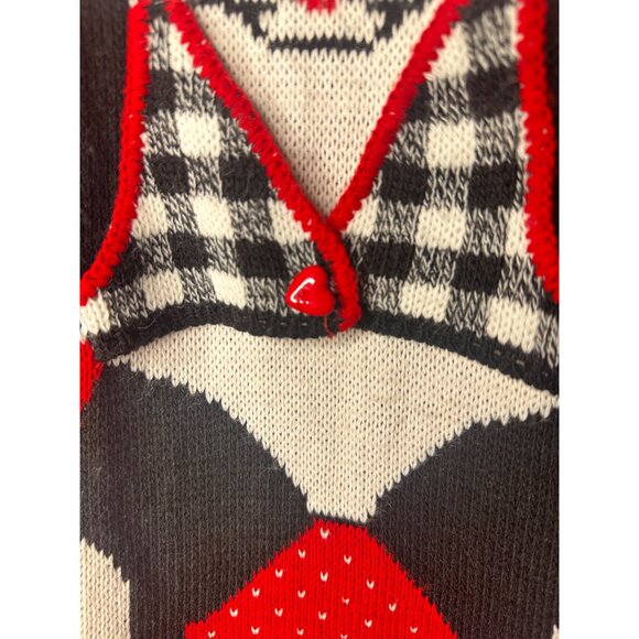 Vintage In Design Red Knit Sweater With Panda Graphic & Checkered Vest - Picture 9 of 10